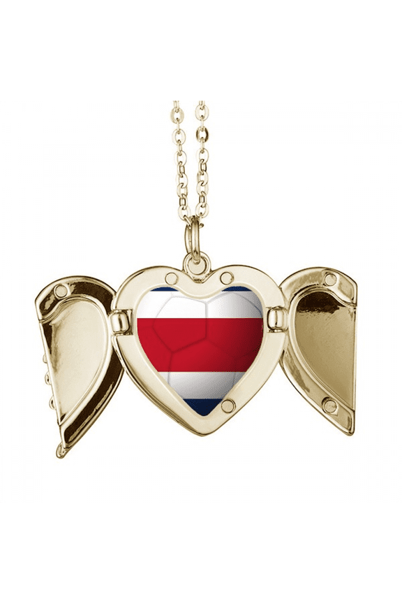 costa national flag soccer football folded wings peach heart pendant necklace