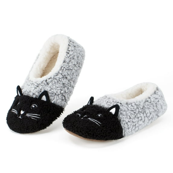 cosyone1997 Cute Fuzzy Animal Slippers for Women Girls Teens Kids, Warm Fluffy Bedroom Socks Indoor, Cozy House Shoes Non-slip Grip Soles, Winter Funny Gifts Unique, Cat Adult Size 7-8