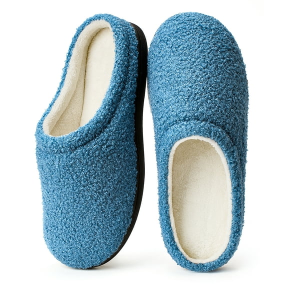 cosyone1997 Fuzzy Two-Tone Slippers for Women Memory Foam House Shoes with Non-slip Sole for Indoor and Outdoor Comfort