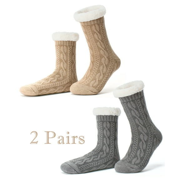 cosyone1997 Women’s 2-Pair Fuzzy Slipper Socks with Grips, Warm House Socks