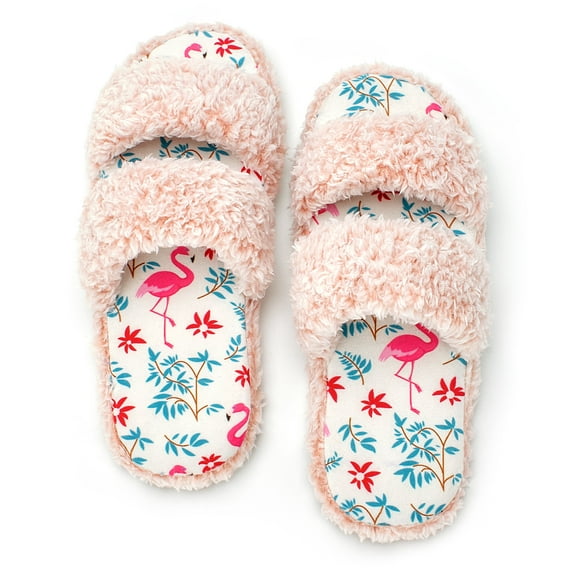 cosyone1997 Women's Fuzzy Open Toe Memory Foam Slippers Indoor Outdoor House Shoes