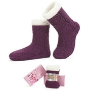cosyone1997 Women's Fuzzy Slipper Socks with Grips, Thermal Sherpa Fleece Lined, Winter Warm Cabin Foot Warmers Non-Slip Grippers, Fluffy Cozy Christmas Gifts for Her Girlfriend Wife Mom Grandma