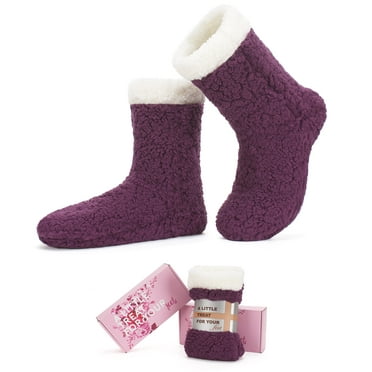 cosyone1997 Women's Fuzzy Slipper Socks with Grips, Thermal Sherpa Fleece Lined, Winter Warm Cabin Foot Warmers Non-Slip Grippers, Fluffy Cozy Christmas Gifts for Her Girlfriend Wife Mom Grandma