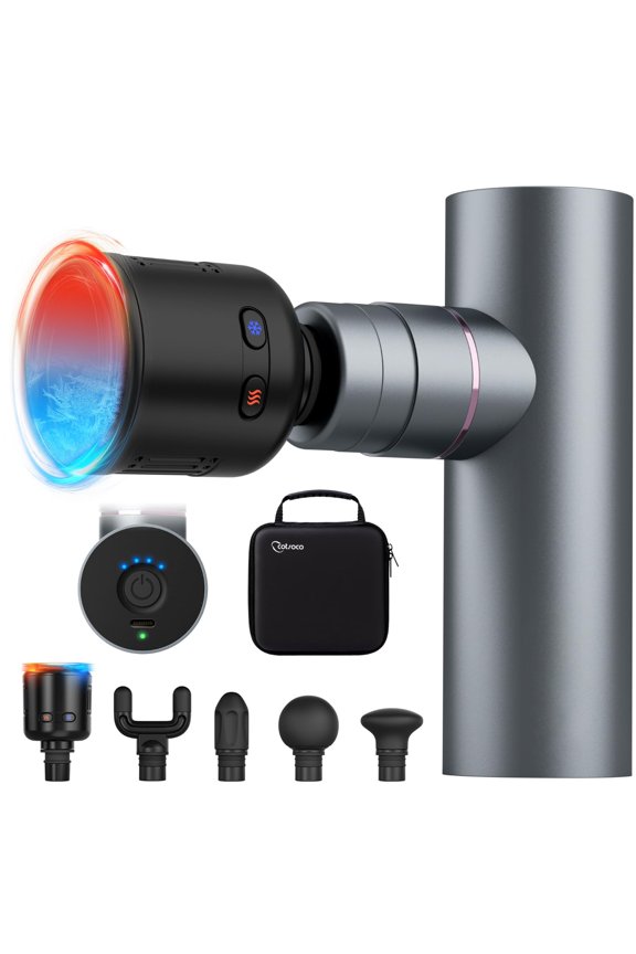 Massage Gun with Heat and Cold Therapy, Full-Metal Handheld Electric Massager Deep Tissue for Body Muscle Pain Relief, Silent Portable Percussion Massage Gun for Athletes and Recovery Gifts