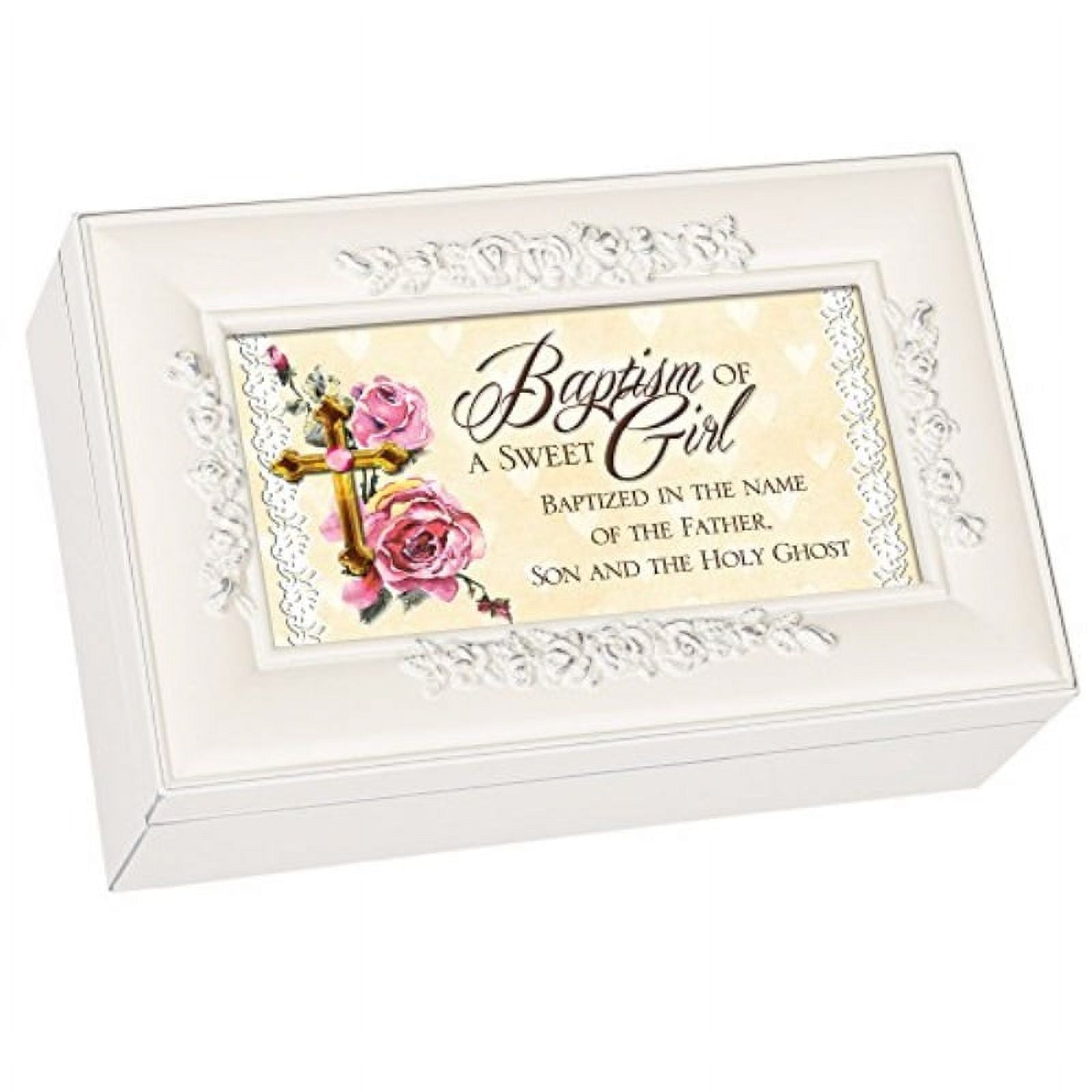 cottage garden baptism of a sweet girl matte ivory jewelry music box