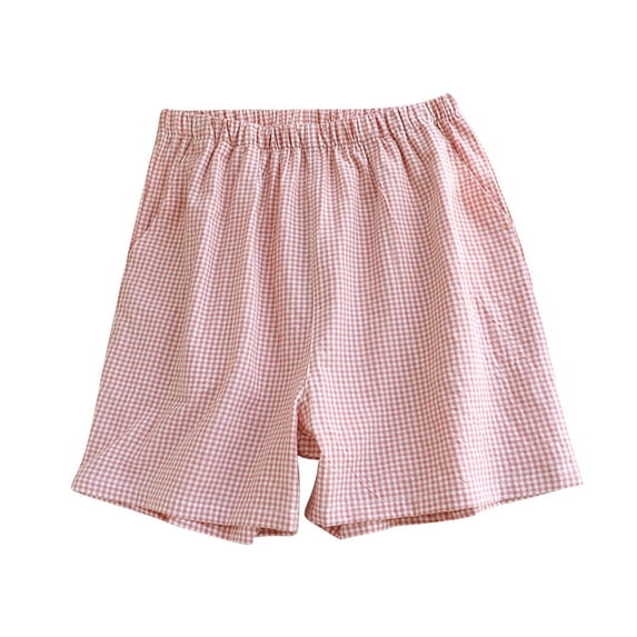 cotton Pajamas Shorts for womens summer ultra soft sleepwear causal Checked pjs shorts lace-up Elastic Waist put on strech beach shorts Baggy Relaxed Fit nightwear workout yoga shorts