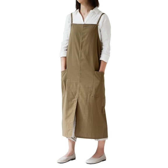 cotton and linen work apron baking flower shop painting nail art milk tea shop barista adjustable shoulder strapkhaki green