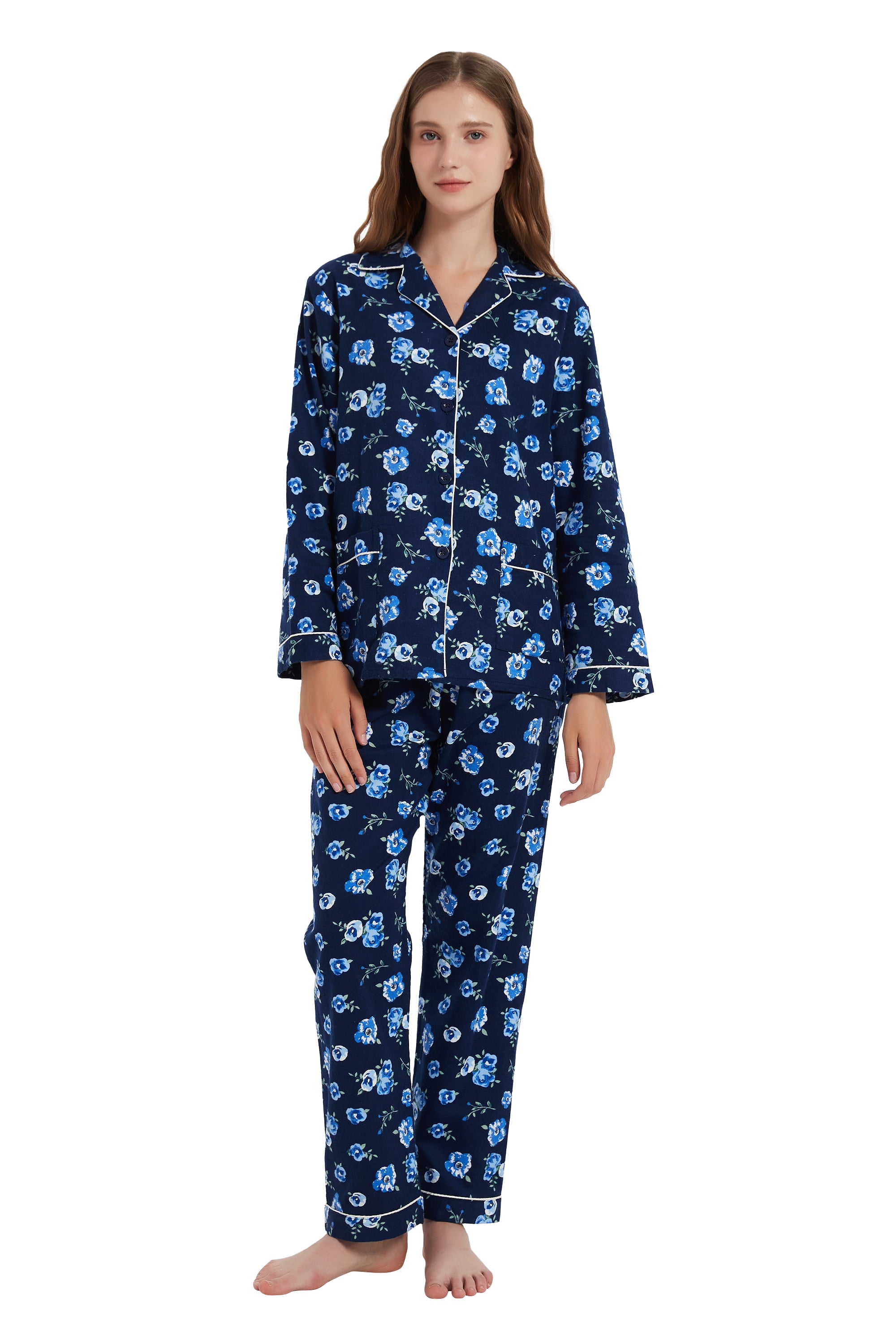 Coton Doux Pyjama Flanelle 100% Coton Kolipajam - Manches Longues Hiver Confortable Vêtement Nuit Confortable Motifs