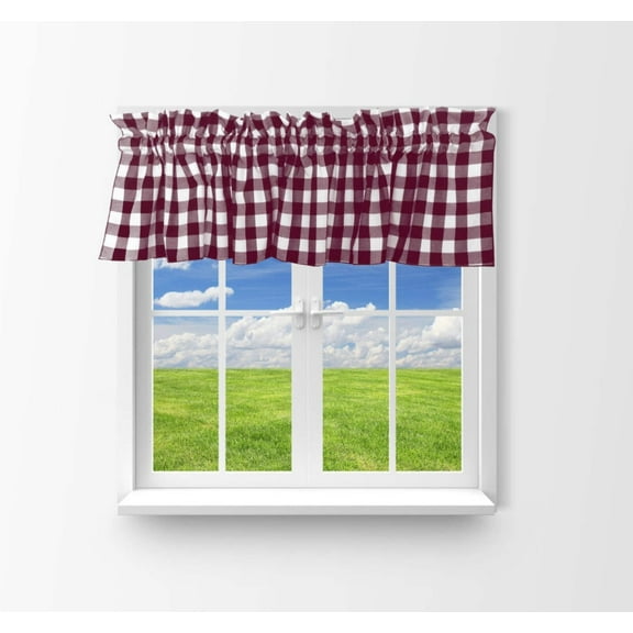 cotton gingham checkered window valance 58 wide burgundy