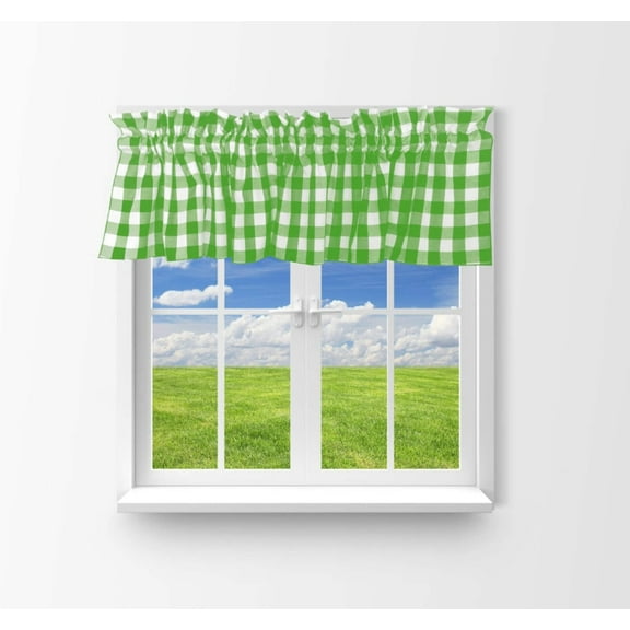 cotton gingham checkered window valance 58 wide lime green