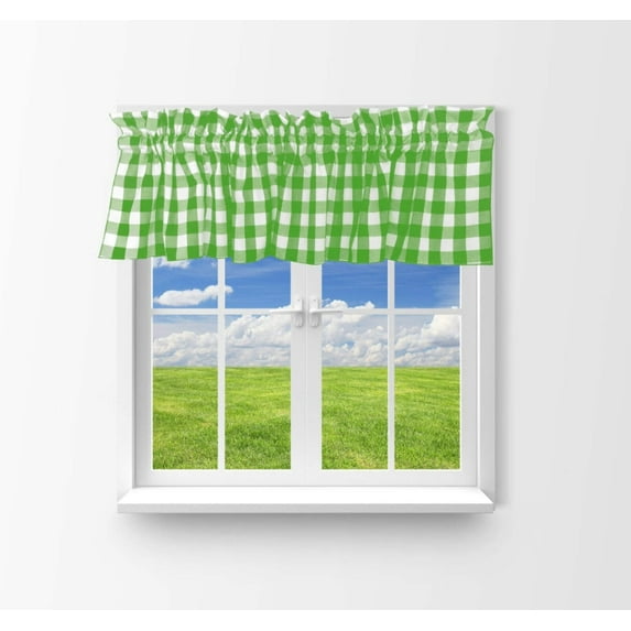 cotton gingham checkered window valance 58 wide lime green