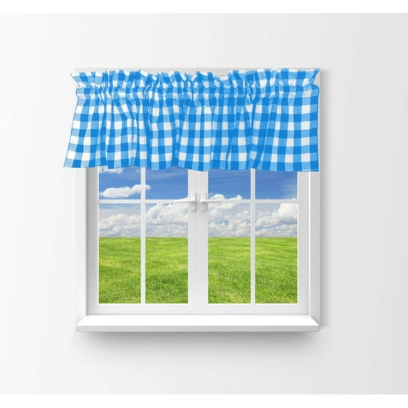 cotton gingham checkered window valance 58 wide turquoise