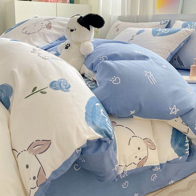 cotton new bed sheets quilt cover dormitory threepiece set