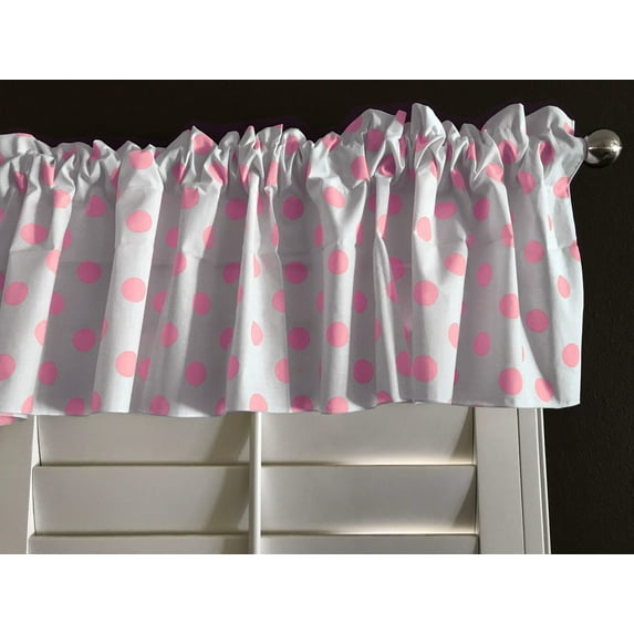 cotton polka dots window valance 58 wide pink on white