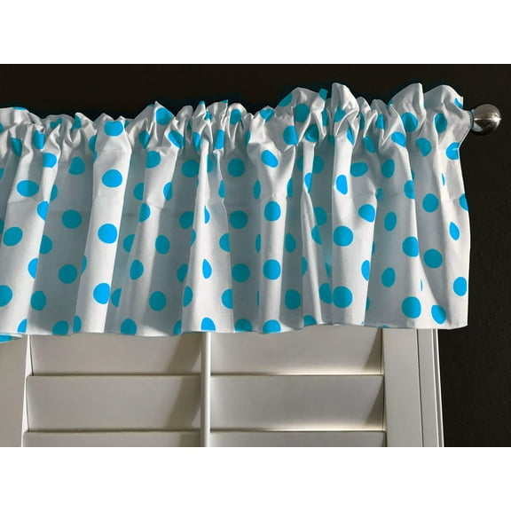 cotton polka dots window valance 58 wide turquoise on white