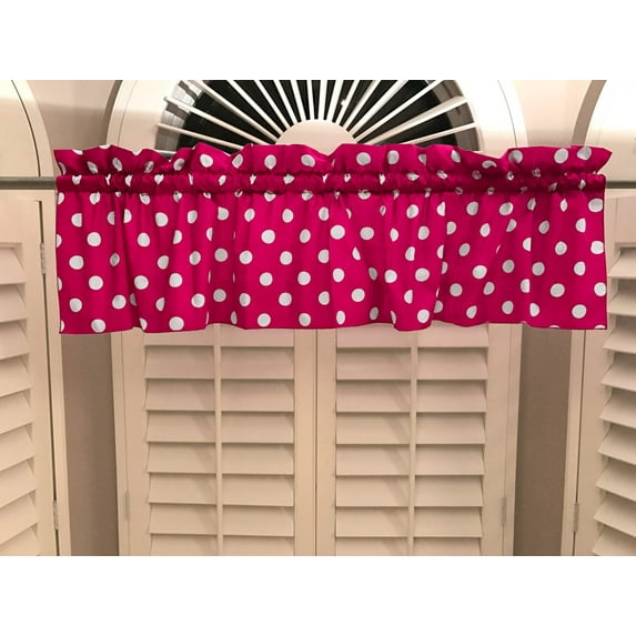 cotton polka dots window valance 58 wide white on fuchsia