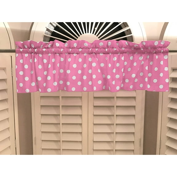 cotton polka dots window valance 58 wide white on pink