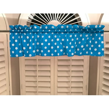 cotton polka dots window valance 58 wide white on turquoise