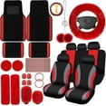 thumbnail image 1 of count  Seat Cover Full Set  Accessories for Front Rear Seat Fluffy  Cover Belt Automotive Floor Mats Air Conditioner Decoration Strip(Red and Black), 1 of 6