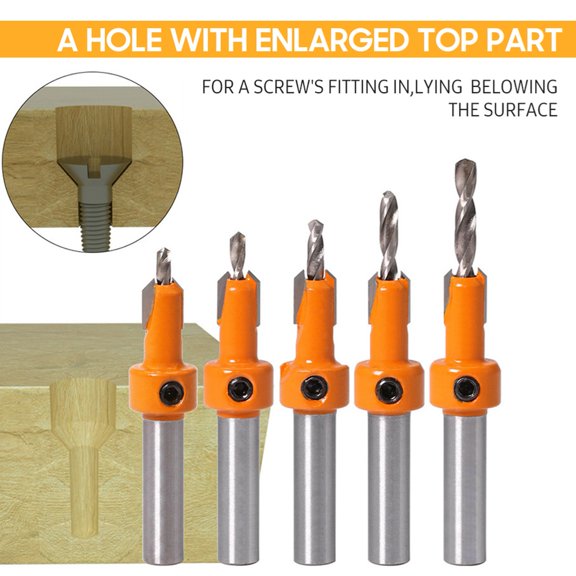 counterbore drill bit set Countersink 6pcs Woodworking Countersink Drill Bit Set 8/10mm Round Shank Alloy Bit for Wood Milling Cutter Making 2.8-3.2mm Screw Hole