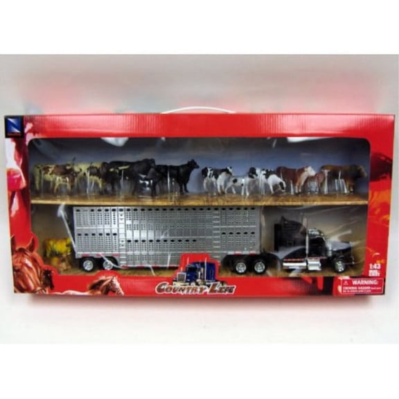 country life - kenworth livestock tractor trailer with 10 head of cattle - 1:43 scale