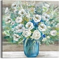 thumbnail image 1 of country style Modern Bathroom Wall Decor Blue Green White Flower Canvas Print Picture Both Gift And Wall Art To Hang In Dining Room Kitchen Office Living Room Bedroom, 1 of 6