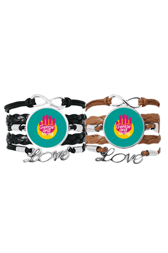 couple love eternal art deco fashion bracelet hand strap leather wristband double set