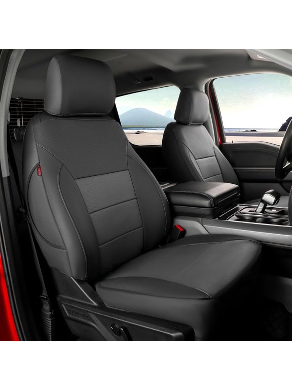 F150 Seat Covers Full Set for 2015-2020 Ford F150 SuperCrew XL,XLT & 2017-2022 F250/F350 Crew Cab XL,XLT Pickup,w/No Rear Armrest - Waterproof Leather Car Seat Protector(Black&Gray)