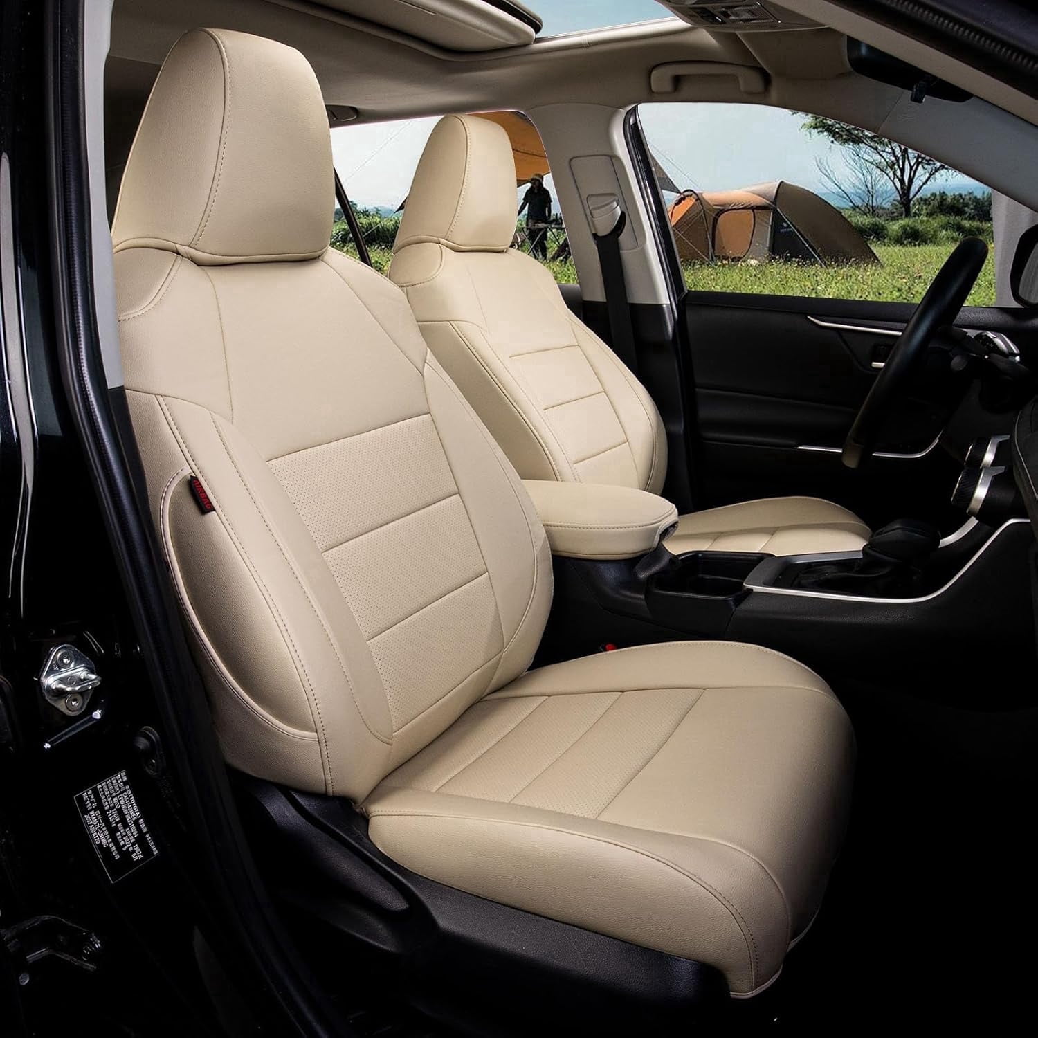 coverdream Rav4 Seat Covers Custom Fit for 2026 Toyota Rav4 Hybrid (SE,XSE) & PHEV GR Sport SUV,Waterproof Faux Leather(Full Set,Beige)