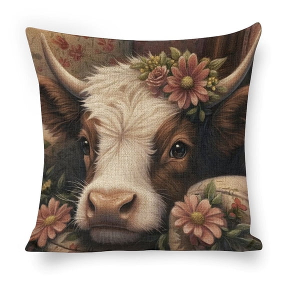 cow flowers couch Linen toss pillowcase decoration pillowcase gifting preferred 18x18 inch cushion cover sofa pillowcase sofa bedroom living room car