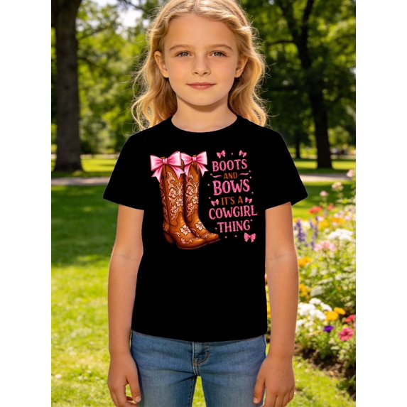 cowgirl boots and bows printed kids t shirt black and white t shirt for kids 100 floral girls shirt girls graphic tees cute girls t shirt back to school birthday party