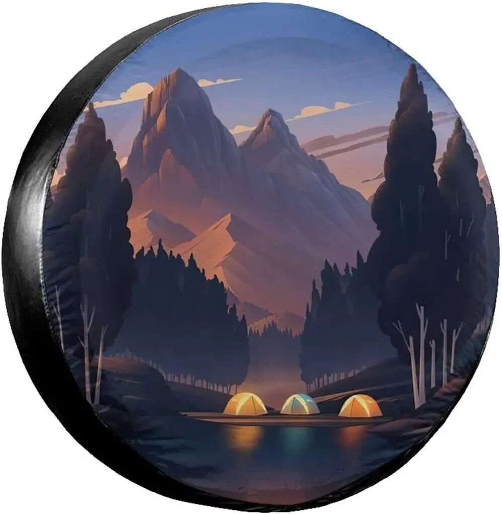 cozipink Nature Mountain Compass Spare Tire Cover Wheel Protectors