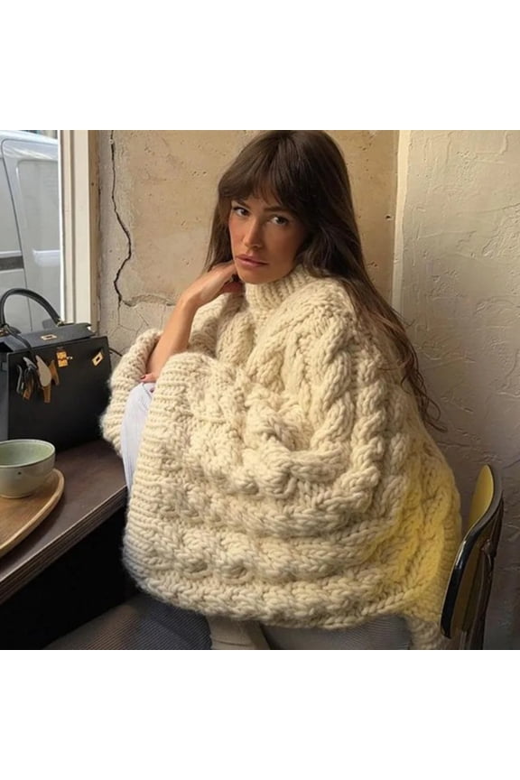 cozy sweater knit sweater long sleeve sweater • cardigan sweater Oversize Knit Pullover Women Casual Lazy Round Neck Kink Solid Sweater Female Autumn Winter Loose Sleeves Knitwear Lady