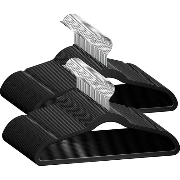 cozymood Premium Hangers 100 Pack Clothes Hanger,Heavy Duty Non Slip Felt Hangers Suit Hangers Black