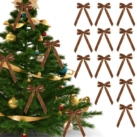 cpengpj 12pcs Velvet Christmas Bows for Holiday Decor, Festive Tree Ornaments, Wreath and Party Decoration, Reusable Red Velvet Bows for Gift Wrapping, Home, Xmas Decorations (13x26cm)