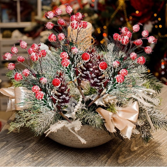 cpengpj 1Pcs Christmas Red Plastic White - Needled Decorative Cutting for Festive Arrangements