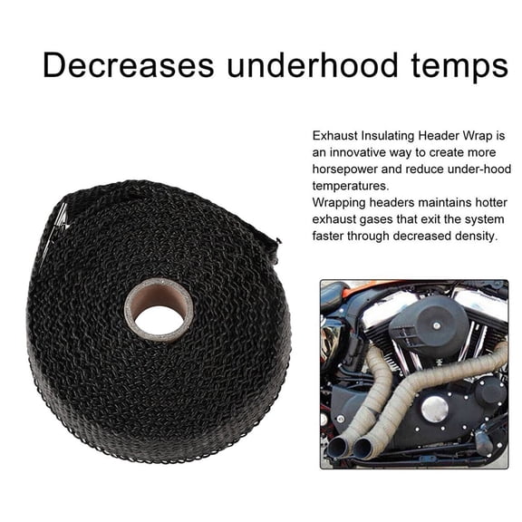 cpengpj 5M Heat Resistant Exhaust Wrap Tape, Fiberglass Pipe Insulation for Motorcycle/Car, Black