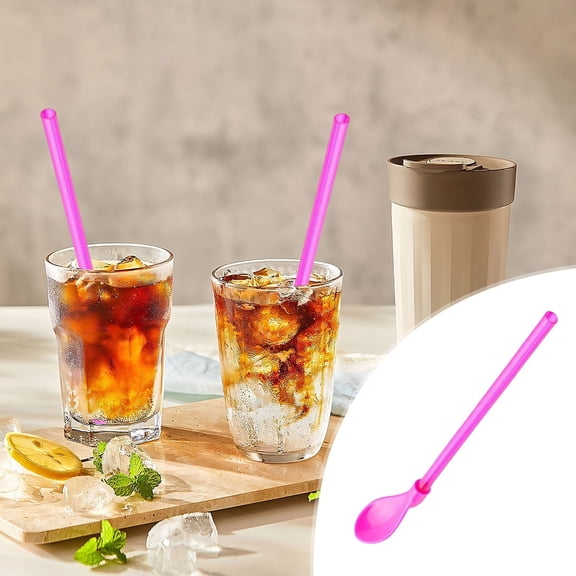 cpengpj 2-in-1 Design Straw Spoon 5-Pack,BPA-Free Plastic Reusable,for Home Party Summer Iced Beverage Serving