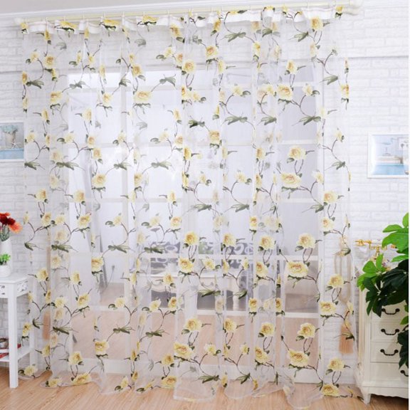 cpengpj 200x100cm Beautiful Peony Pattern Sheer Door Balcony Window Screen Curtain Tulle Panel Voile Decorative Drapes Valance