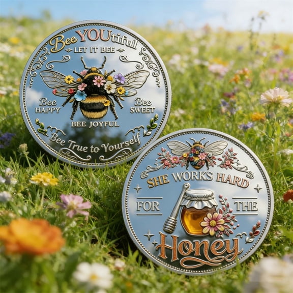 cpengpj 2026 Bee Kind Bee Happy Challenge Coin, Double-Sided Inspirational Pocket Token, Meaningful Positivity Keepsake Gift for Men, Women & Friends