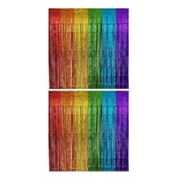 cpengpj 2Pcs Rainbow Foil Fringe Curtain, Assorted Color Metallic Tinsel Backdrop for Birthday, Baby Shower, Wedding, Rainbow Party Decorations Supplies