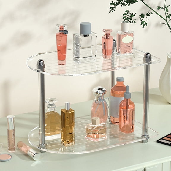 cpengpj 3-Tier Desktop Storage Shelf, Transparent Plastic with Metal Support, for Bathroom Vanity Cosmetic Organization, 1 Piece