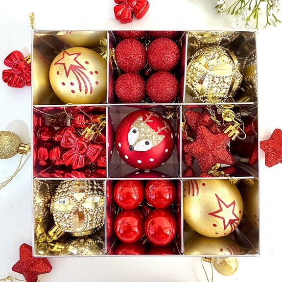 cpengpj 35Pcs Electroplated Ball Christmas Ornaments, Shaped Pendant Tree Decorations with Multi-Color Designs, Premium Plastic Holiday Hanging Orbs for Xmas Wreaths Gifts