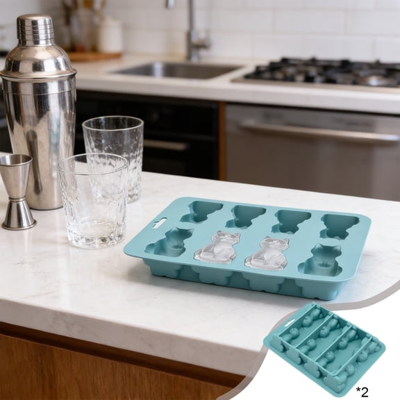 cpengpj 3D Kitty Design Ice Tray, Silicone-Made, for Kitchen Mess-Free Ice Making, 2-Pack