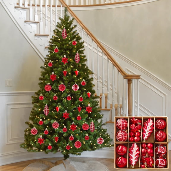 cpengpj 40 Pcs Christmas Balls Ornaments Set, Creative Red and White Plastic Hanging Balls for Xmas Tree Decorations, Party, Weddings (24x24x6cm, Gift Box)