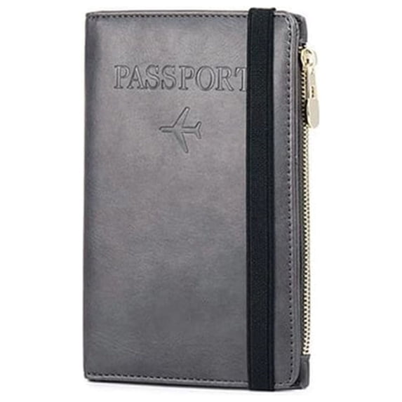 cpengpj 401 RFID Blocking Passport Wallet, Leather Travel Document Organizer with 11 Card Slots, Ultra Thin Men Women RFID Protection Secure Wallet for Travel Accessories