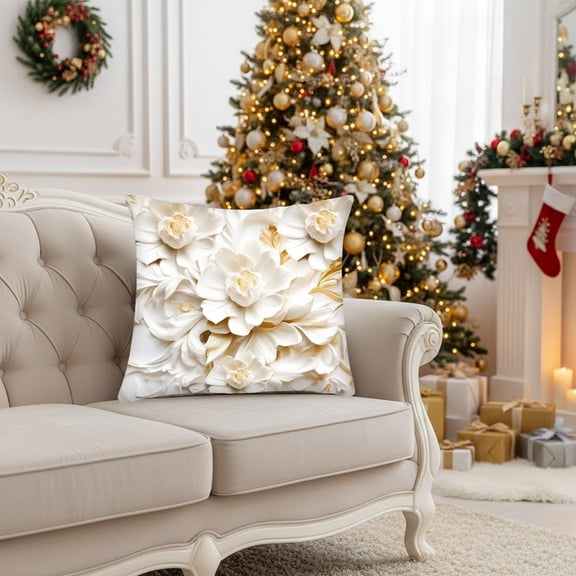 cpengpj 45x45cm Printed Velvet Wild Flower Plant Throw Pillows Case, Square Farmhouse Decor Cushion Covers for Home Sofa Bed Couch