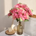 thumbnail image 1 of cpengpj 5-Head Artificial Poinsettia Christmas Flowers, 2 Pack Fake Silk and Plastic Floral Arrangements for Home Decor, Green and Pink Vase Centerpiece, Indoor Holiday Decorations, 1 of 6