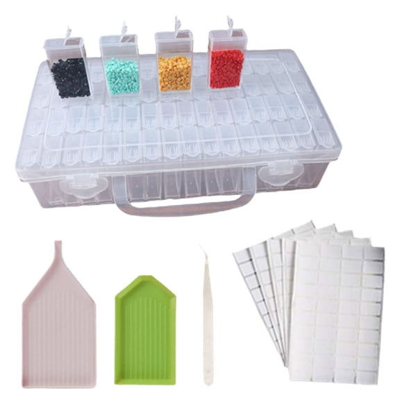 cpengpj 64 Compartments Transparent PP Diamond Embroidery Storage Box with Tool Set, Craft Organizer Ideal Gift