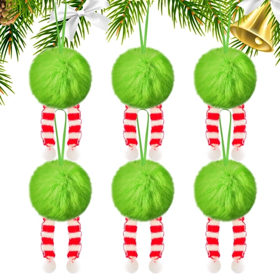 cpengpj 6PC Green Furry Christmas Ball Ornaments with Ribbon, Durable Imitation Fur Xmas Tree Decorations for Holiday Party Home Decor